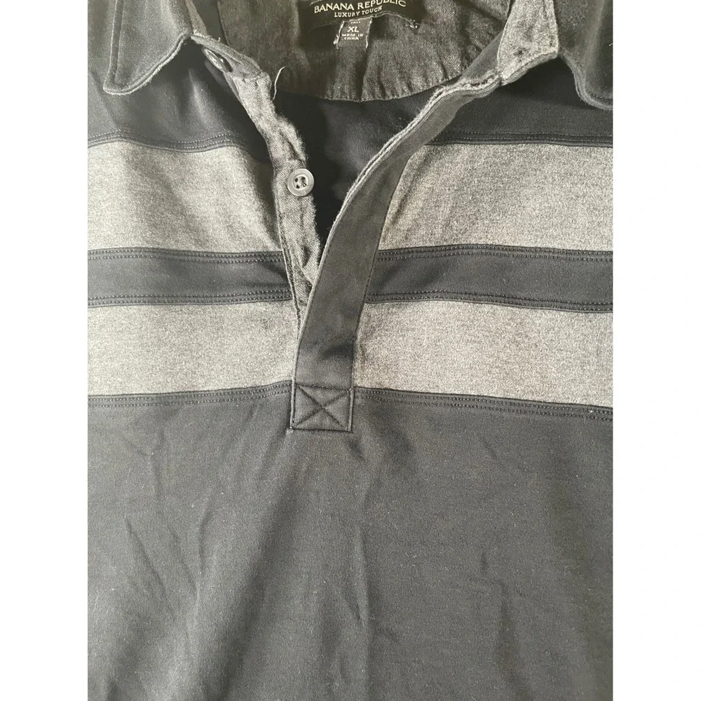 Banana Republic Luxury Touch Mens XL Tall Long Sleeve Polo Black Grey Striped